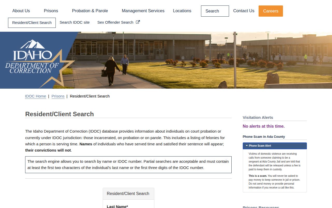 Official IDOC resident and client search