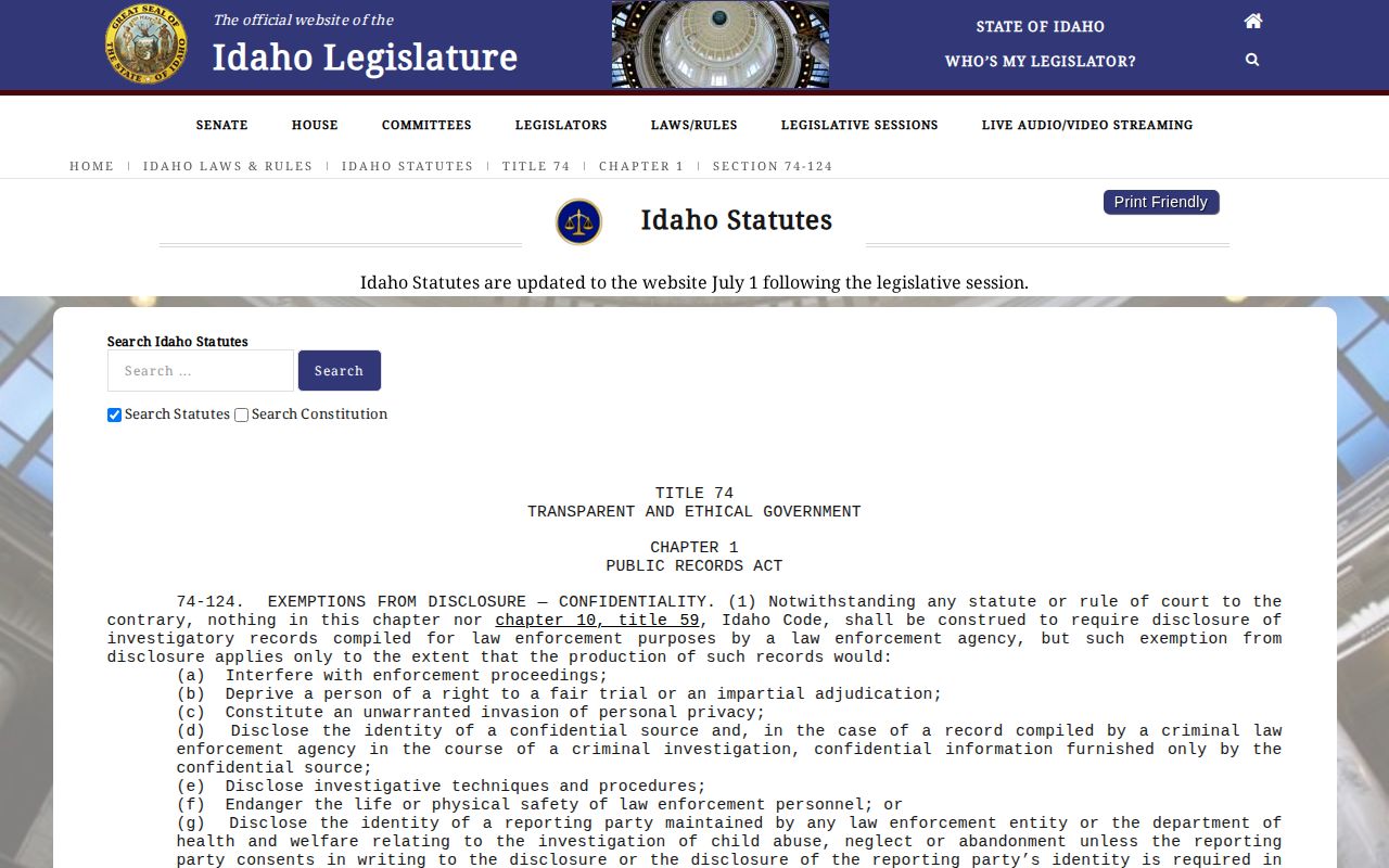 Idaho Code section 74-124